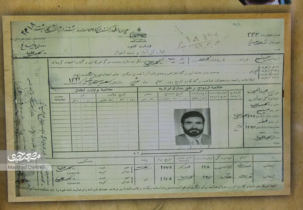 ساختمان ثبت احوال مشهد و اولین نام هایی که درآن ثبت شده است